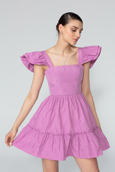 Square Neck Frill Detailed Mini Dress